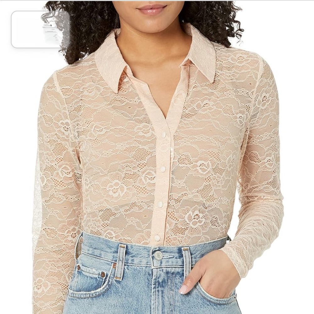 Afrm Women's Zayne Lace Button Down Shirt (Shifting Sand) Sz L
